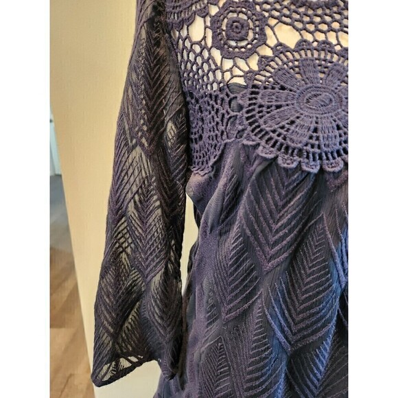 Anthropologie Holding Horses Blue Sheer Embroidered Crochet Shift Dress XSP NWOT - Picture 3 of 5